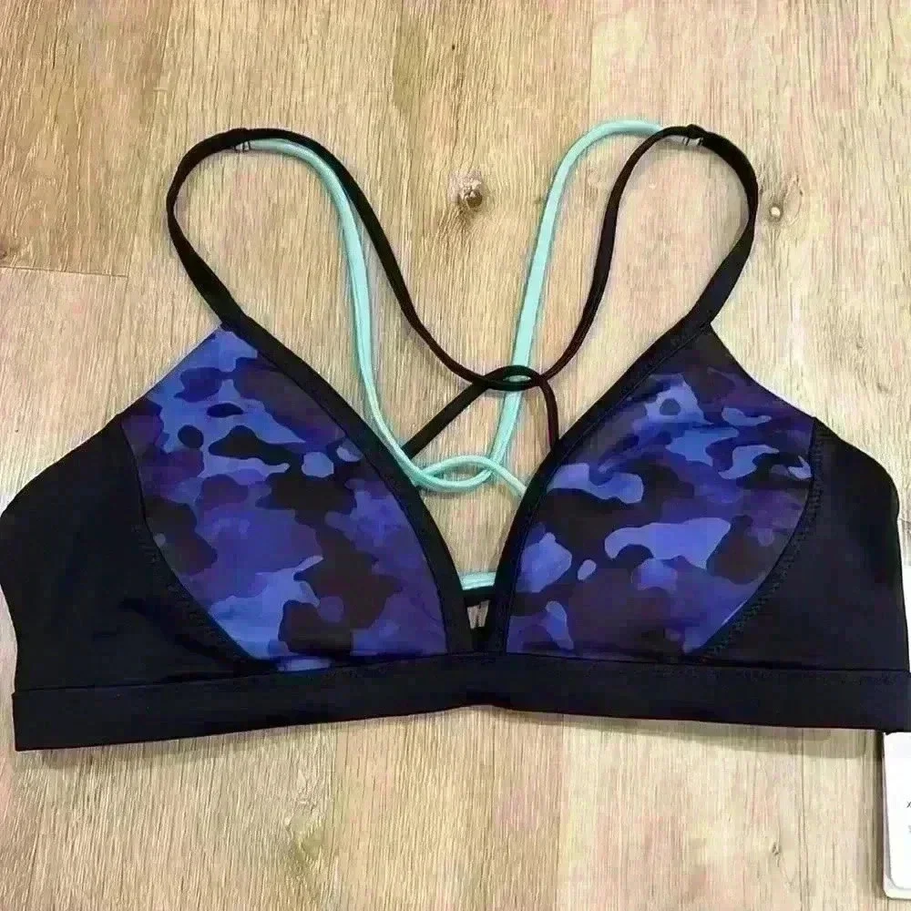 Athleta freestyle camo bikini swimsuit top and bottom blue black print - Picture 2 of 6